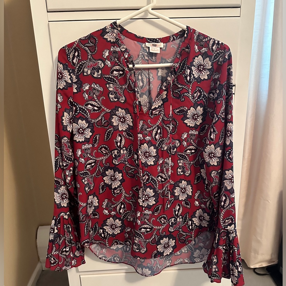 Red and blue floral top